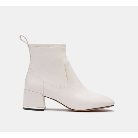 Coach Nala Bootie Women's White Leather Gold Signature Zip Closure 2" Block Heel - Picture 2 of 4